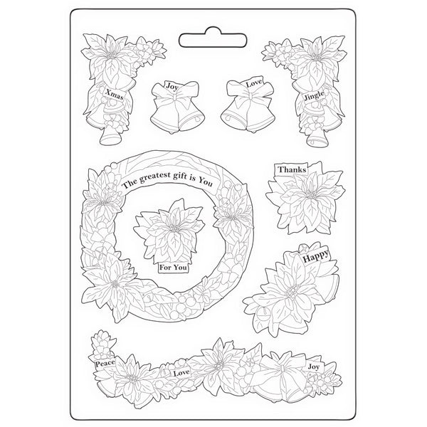Stamperia Christmas POINSETTIA AND GARLANDS Soft Mould A5 #K3PTA5654