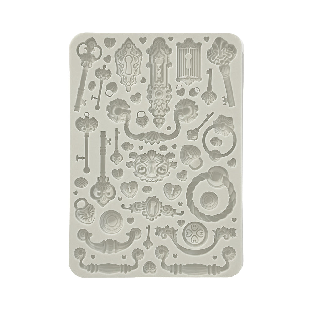 Stamperia GOLDEN HARMONY - KEYS, HANDLES and LOCKS A5 Silicone Mixed Media Moulds Resin #KACMA537