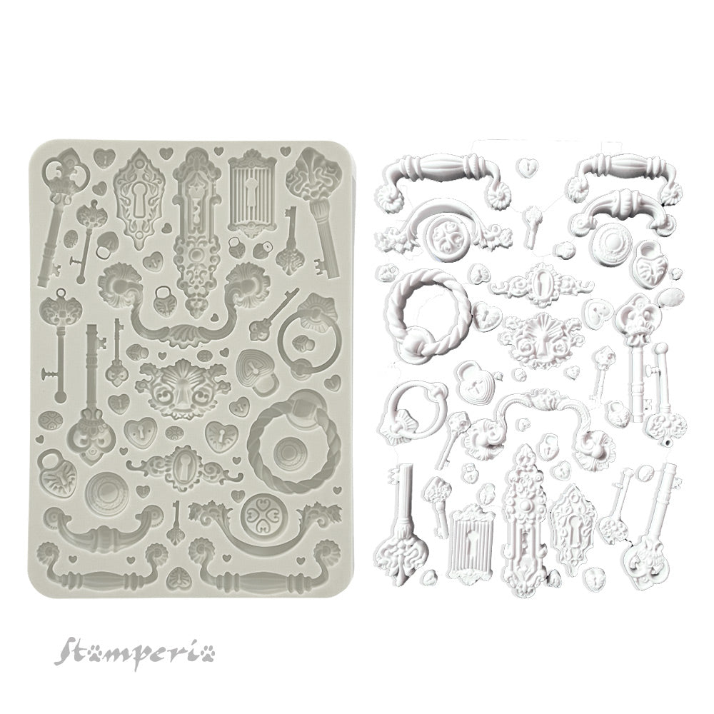 Stamperia GOLDEN HARMONY - KEYS, HANDLES and LOCKS A5 Silicone Mixed Media Moulds Resin #KACMA537