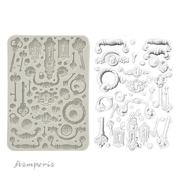 Stamperia GOLDEN HARMONY - KEYS, HANDLES and LOCKS A5 Silicone Mixed Media Moulds Resin #KACMA537