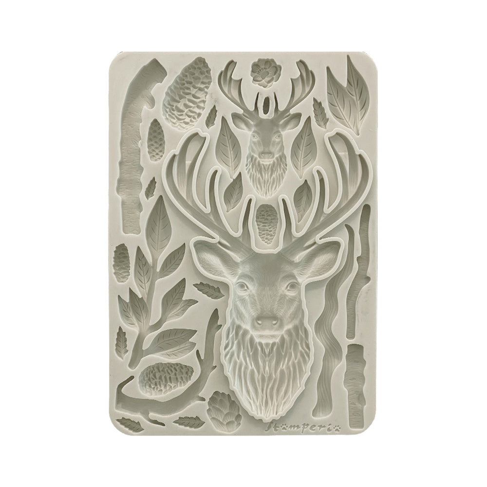 Decorative card with deer and floral design on a white background