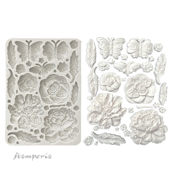 Stamperia OLD LACE BUTTERFLY and FLOWERS A5 Silicone Mixed Media Moulds Resin #KACMA544