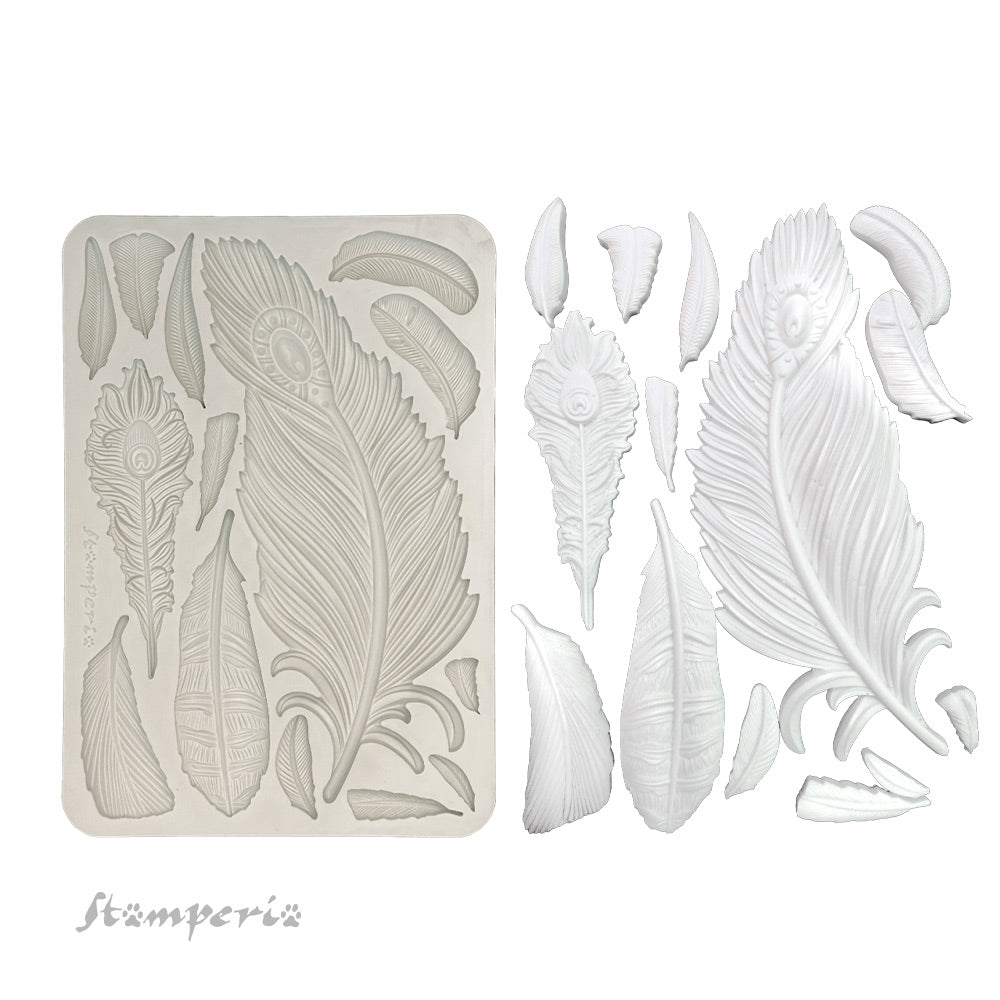 PRE-ORDER Stamperia MASQUERADE FEATHERS A5 Silicone Mixed Media Moulds Resin #KACMA552