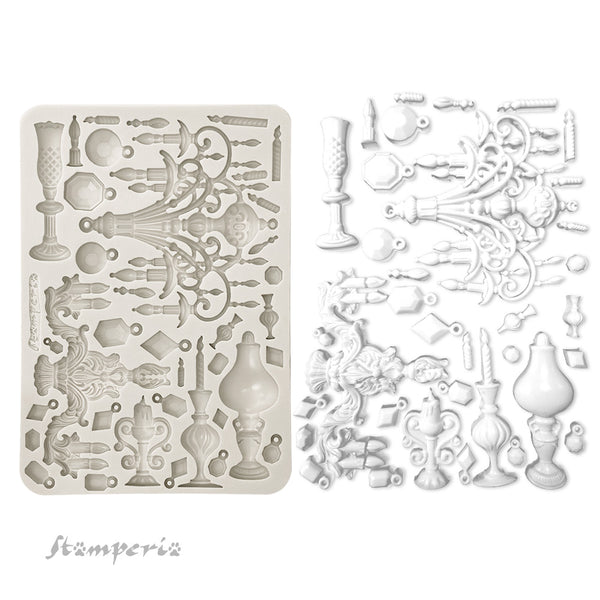 PRE-ORDER Stamperia MASQUERADE CANDLE HOLDERS A5 Silicone Mixed Media Moulds Resin #KACMA555