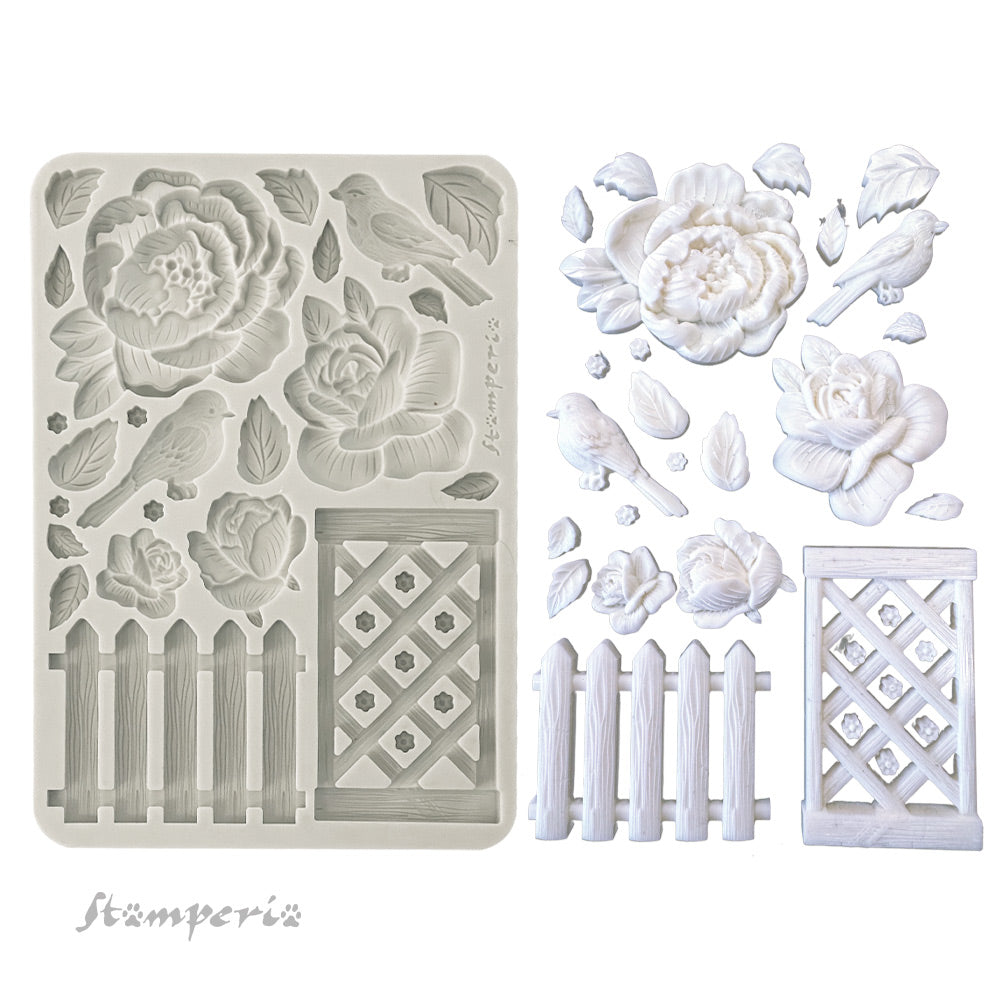 PRE-ORDER Stamperia HOUSE OF ROSES - FENCE A5 Silicone Mixed Media Moulds Resin #KACMA569