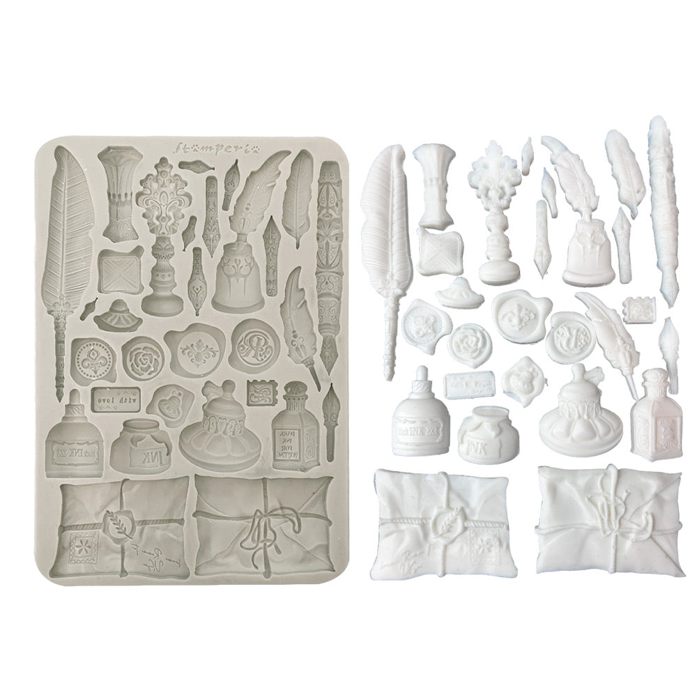 Stamperia FLOWERS and POEMS - CALLIGRAPHY A5 Silicone Mixed Media Moulds Resin #KACMA563