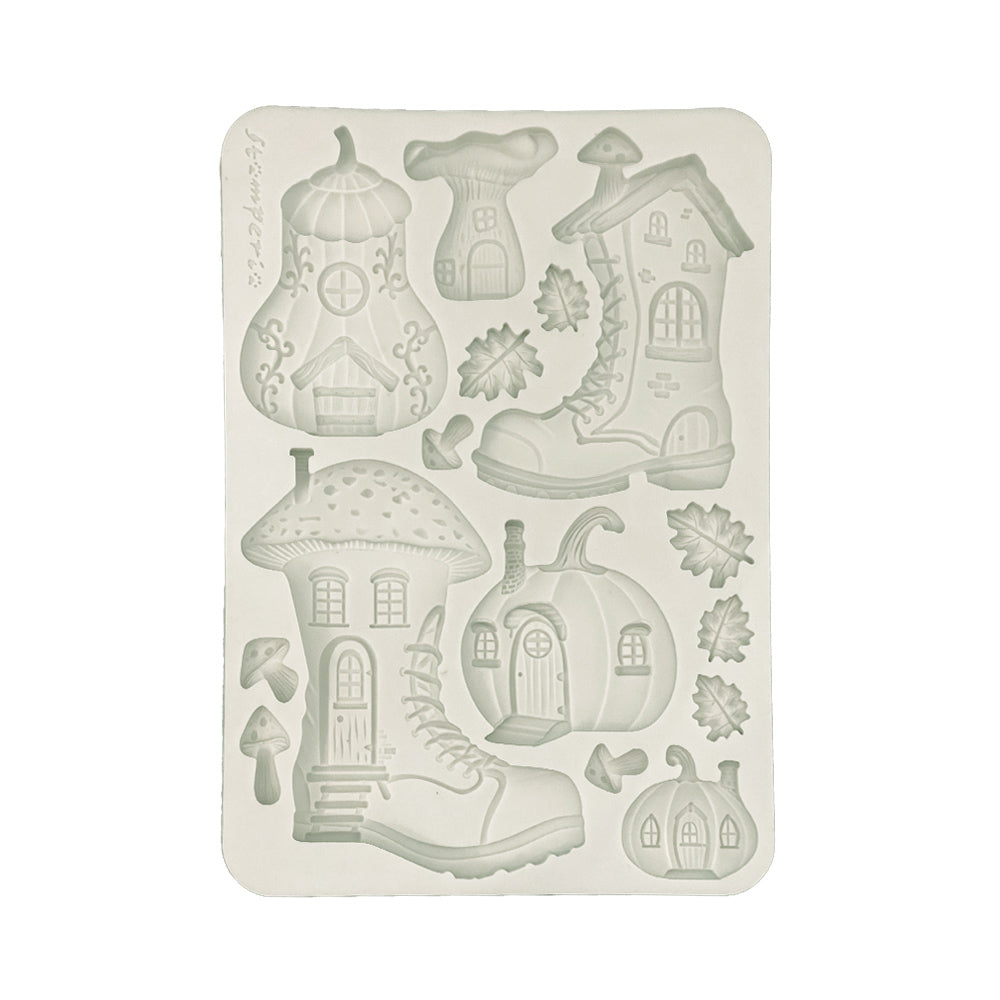 Stamperia WHISPERING WOODS - BOOTS and PUMPKIN HOUSE A5 Silicone Mixed Media Moulds Resin #KACMA586
