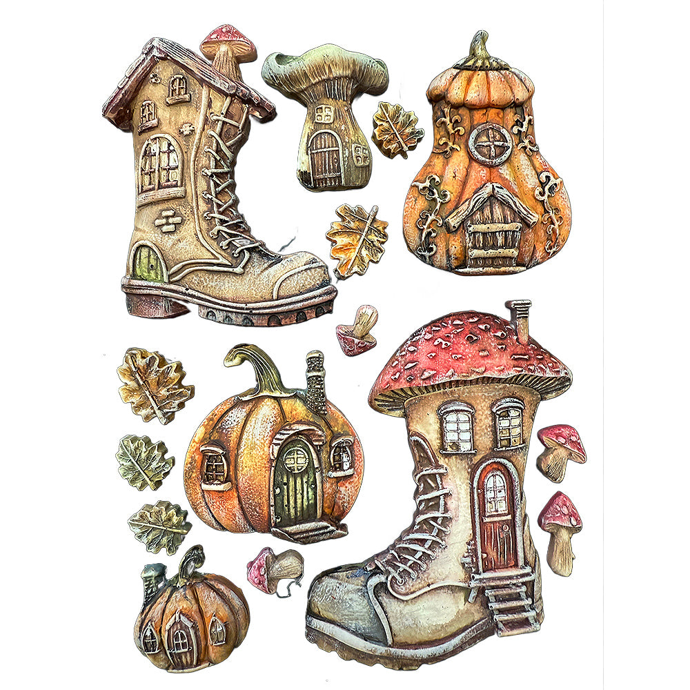 Stamperia WHISPERING WOODS - BOOTS and PUMPKIN HOUSE A5 Silicone Mixed Media Moulds Resin #KACMA586