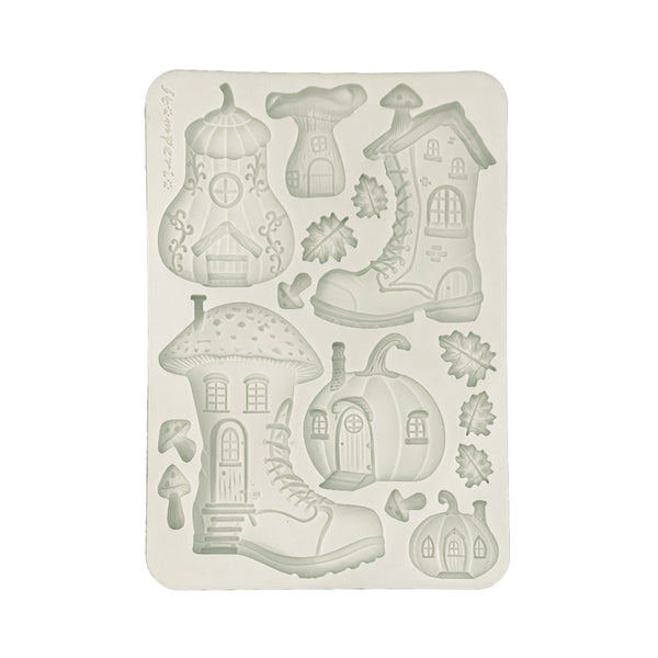 Stamperia WHISPERING WOODS - BOOTS and PUMPKIN HOUSE A5 Silicone Mixed Media Moulds Resin #KACMA586