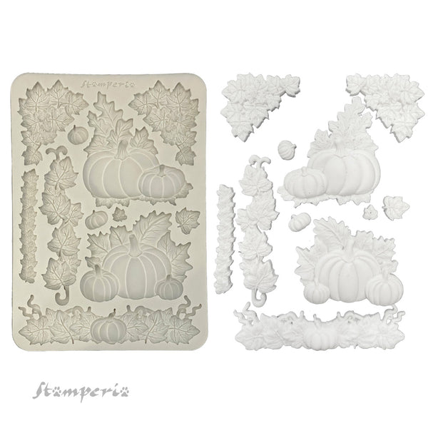 Stamperia WHISPERING WOODS - PUMPKINS A5 Silicone Mixed Media Moulds Resin #KACMA589