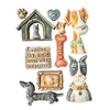 Collection of dog-themed decorative items including a doghouse, dog figurine, and 'I love my dog' sign on a white background.
