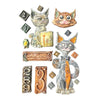 Decorative elements including cats, numbers, and signs on a white background