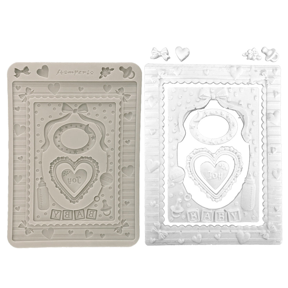 Stamperia BABY - FRAMES and HEARTS A5 Silicone Mixed Media Moulds Resin #KACMA602