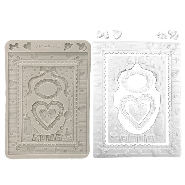 Stamperia BABY - FRAMES and HEARTS A5 Silicone Mixed Media Moulds Resin #KACMA602