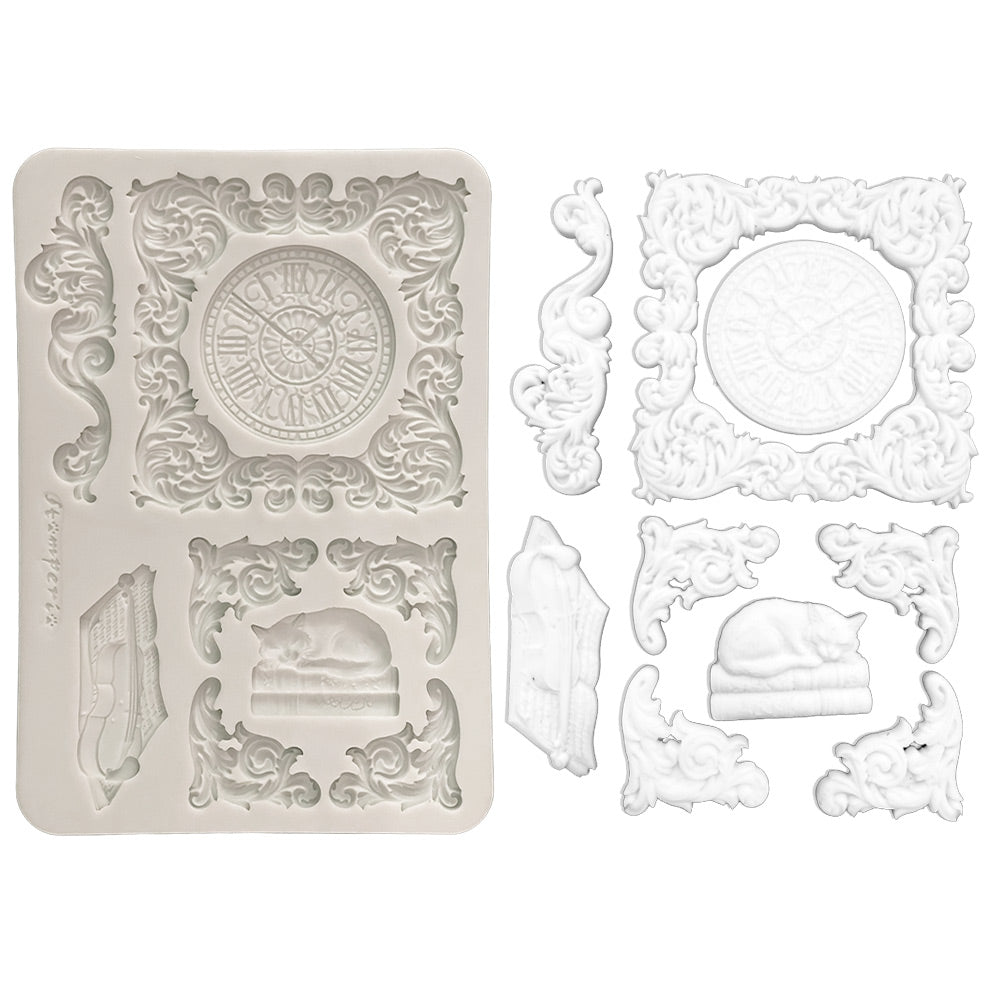 Decorative silicone mold with intricate designs on a white background