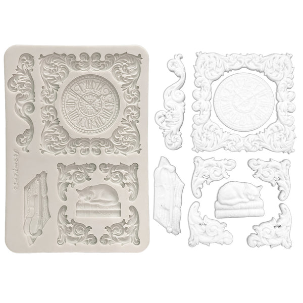 Decorative silicone mold with intricate designs on a white background