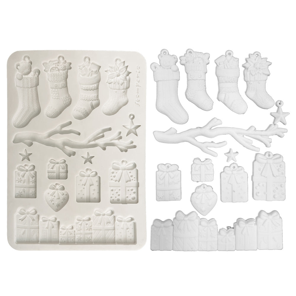 Stamperia All you Need for CHRISTMAS - SOCKS and PRESENTS A5 Silicone Mixed Media Moulds Resin #KACMA620