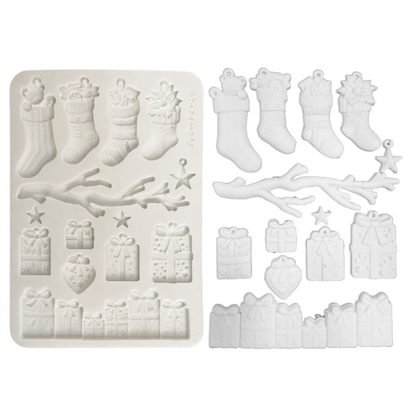 Stamperia All you Need for CHRISTMAS - SOCKS and PRESENTS A5 Silicone Mixed Media Moulds Resin #KACMA620