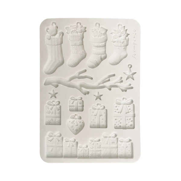 Stamperia All you Need for CHRISTMAS - SOCKS and PRESENTS A5 Silicone Mixed Media Moulds Resin #KACMA620
