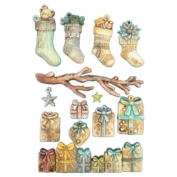 Stamperia All you Need for CHRISTMAS - SOCKS and PRESENTS A5 Silicone Mixed Media Moulds Resin #KACMA620