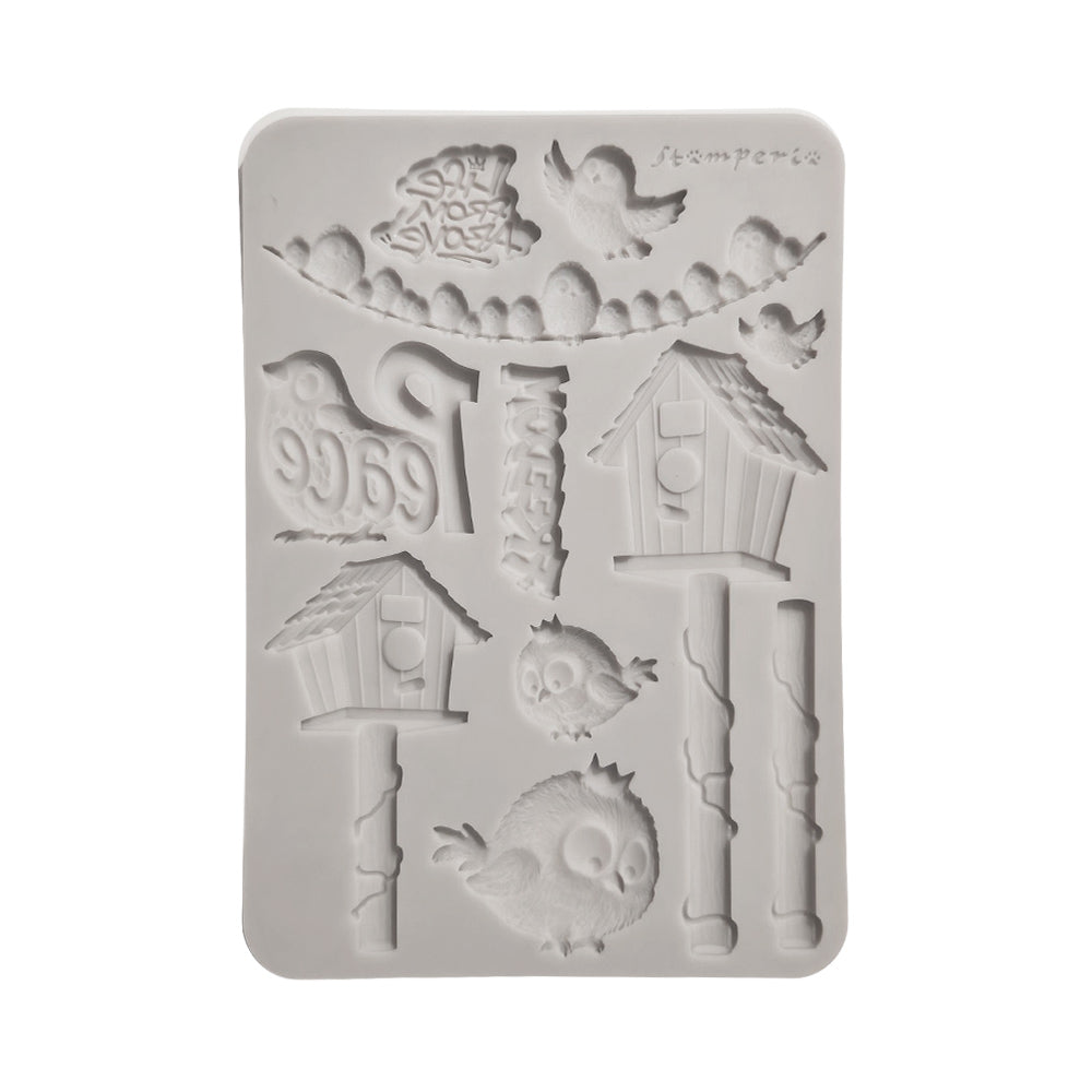 Stamperia FURRY FRIENDS 2 - BIRDS - A5 Silicone Mixed Media Moulds Resin #KACMA625