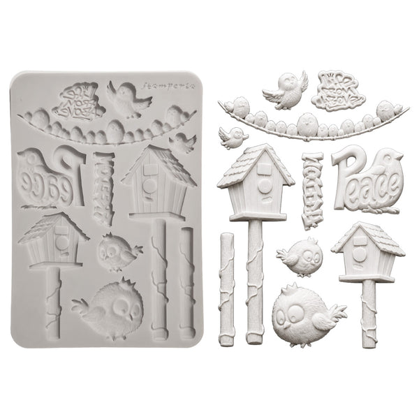 Stamperia FURRY FRIENDS 2 - BIRDS - A5 Silicone Mixed Media Moulds Resin #KACMA625