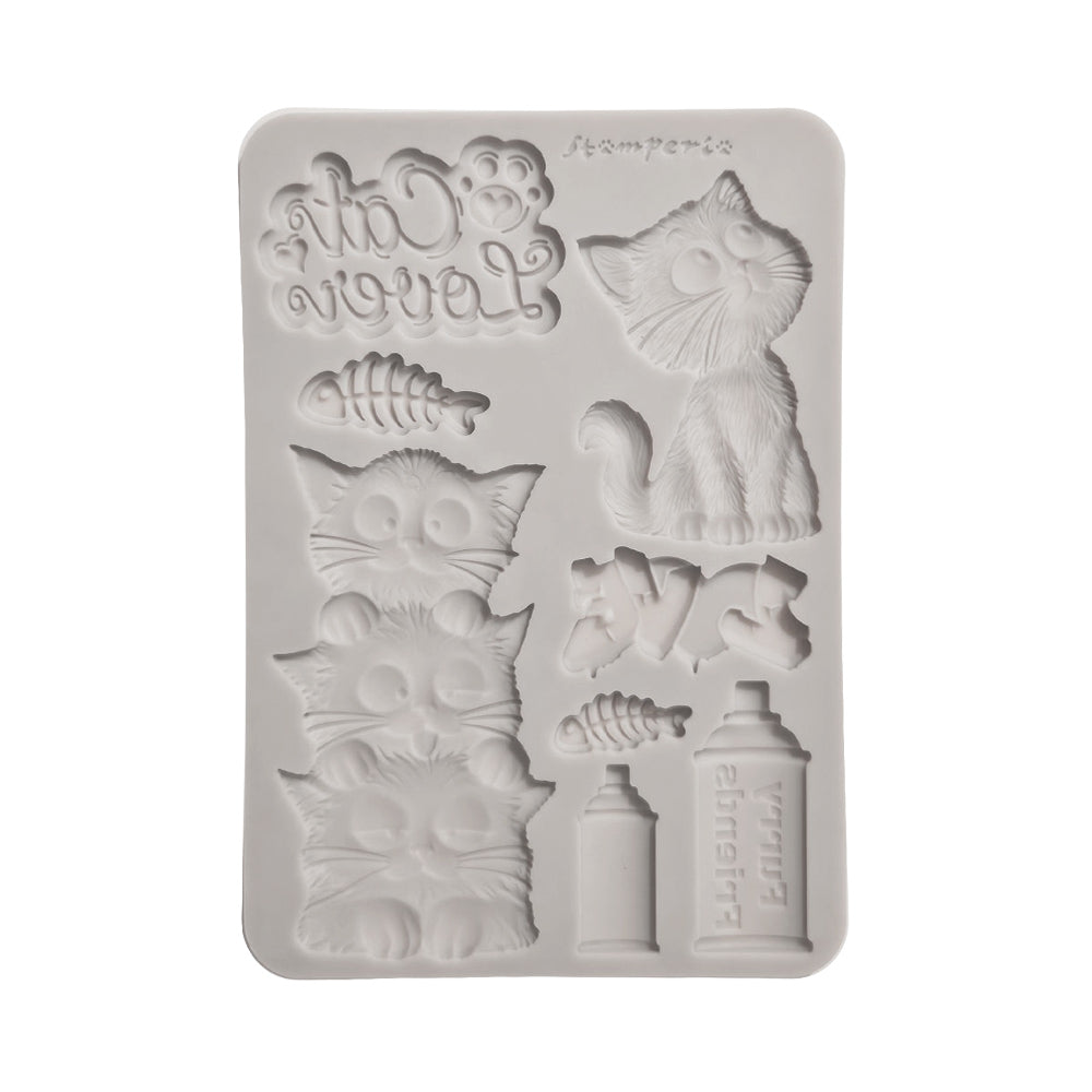 Stamperia FURRY FRIENDS 2 - CATS - A5 Silicone Mixed Media Moulds Resin #KACMA626