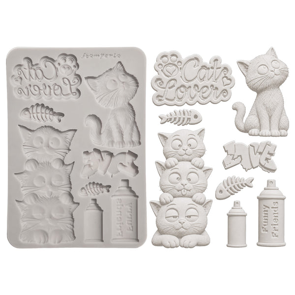 Stamperia FURRY FRIENDS 2 - CATS - A5 Silicone Mixed Media Moulds Resin #KACMA626