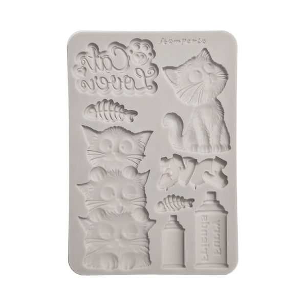 Stamperia FURRY FRIENDS 2 - CATS - A5 Silicone Mixed Media Moulds Resin #KACMA626