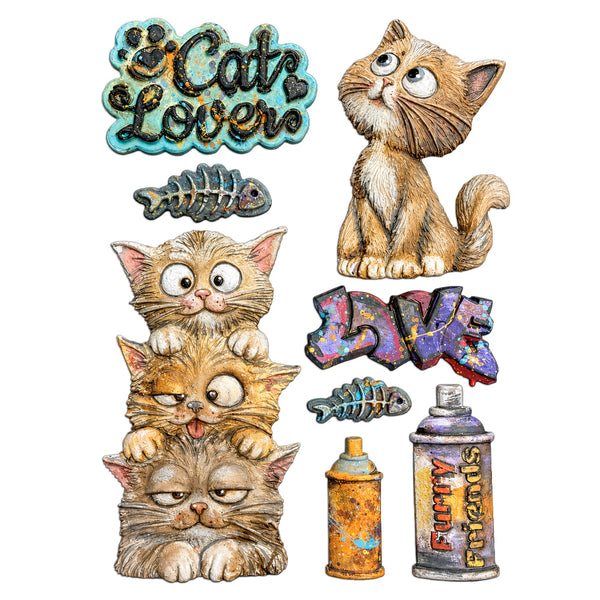 Stamperia FURRY FRIENDS 2 - CATS - A5 Silicone Mixed Media Moulds Resin #KACMA626