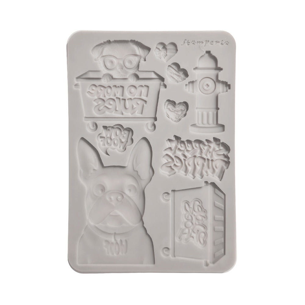 Stamperia FURRY FRIENDS 2 - DOGS - A5 Silicone Mixed Media Moulds Resin #KACMA627