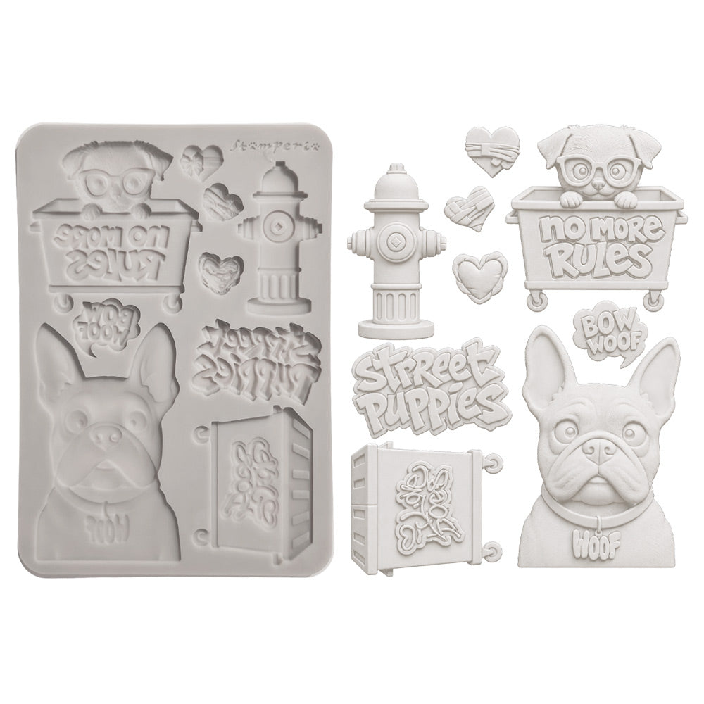 Stamperia FURRY FRIENDS 2 - DOGS - A5 Silicone Mixed Media Moulds Resin #KACMA627