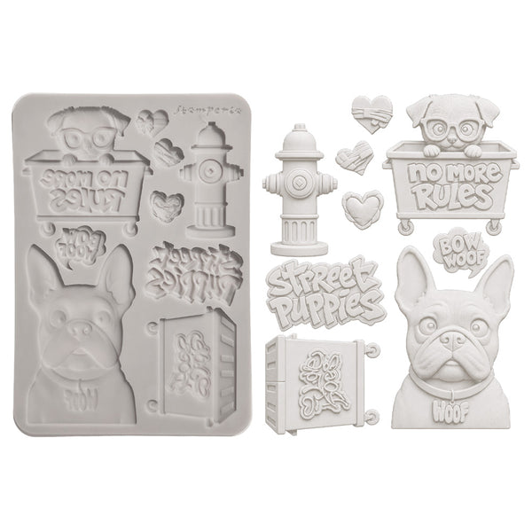 Stamperia FURRY FRIENDS 2 - DOGS - A5 Silicone Mixed Media Moulds Resin #KACMA627