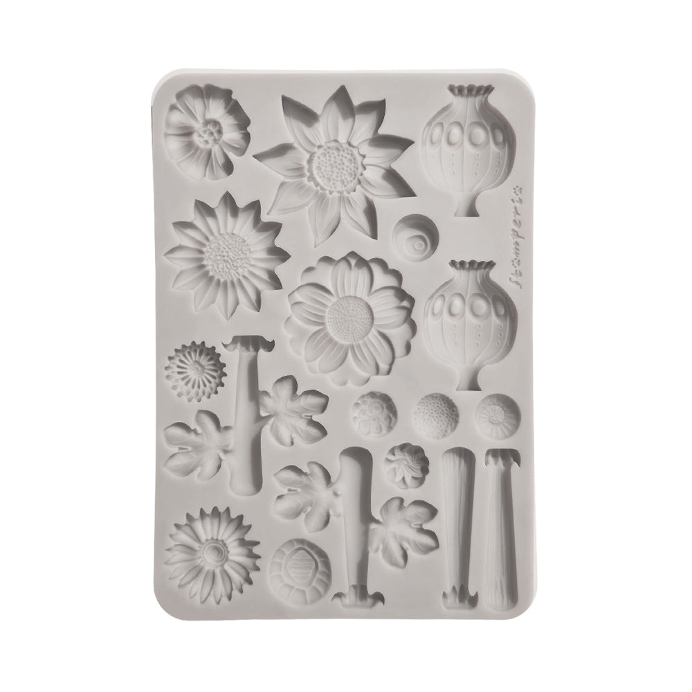 Stamperia FURRY FRIENDS 2 - FLOWERS - A5 Silicone Mixed Media Moulds Resin #KACMA628