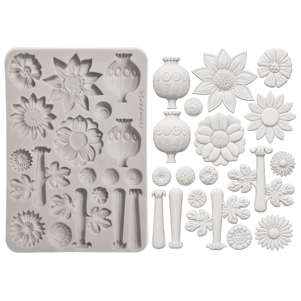 Stamperia FURRY FRIENDS 2 - FLOWERS - A5 Silicone Mixed Media Moulds Resin #KACMA628