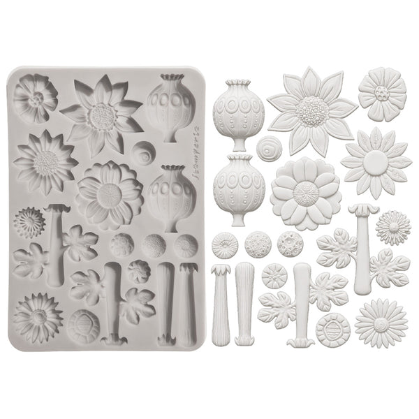 Stamperia FURRY FRIENDS 2 - FLOWERS - A5 Silicone Mixed Media Moulds Resin #KACMA628