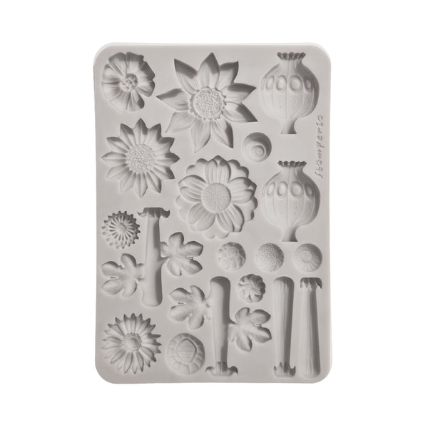 Stamperia FURRY FRIENDS 2 - FLOWERS - A5 Silicone Mixed Media Moulds Resin #KACMA628