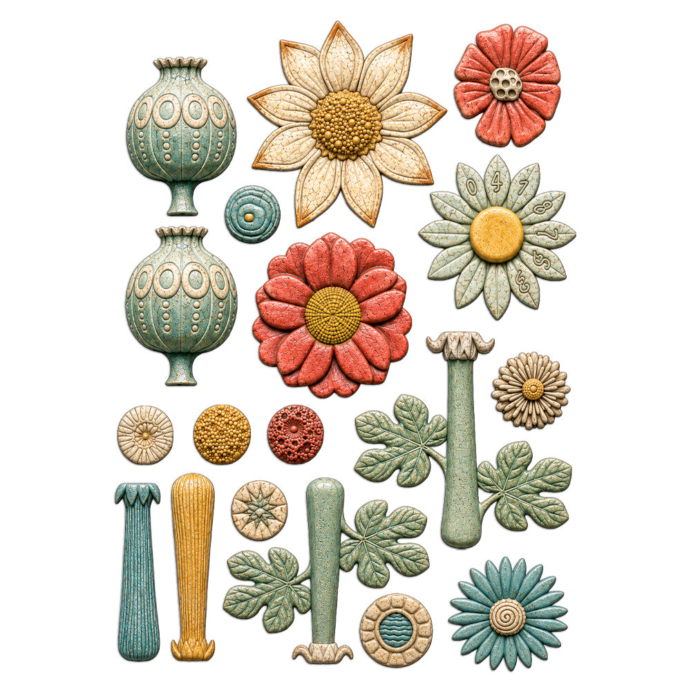 Stamperia FURRY FRIENDS 2 - FLOWERS - A5 Silicone Mixed Media Moulds Resin #KACMA628