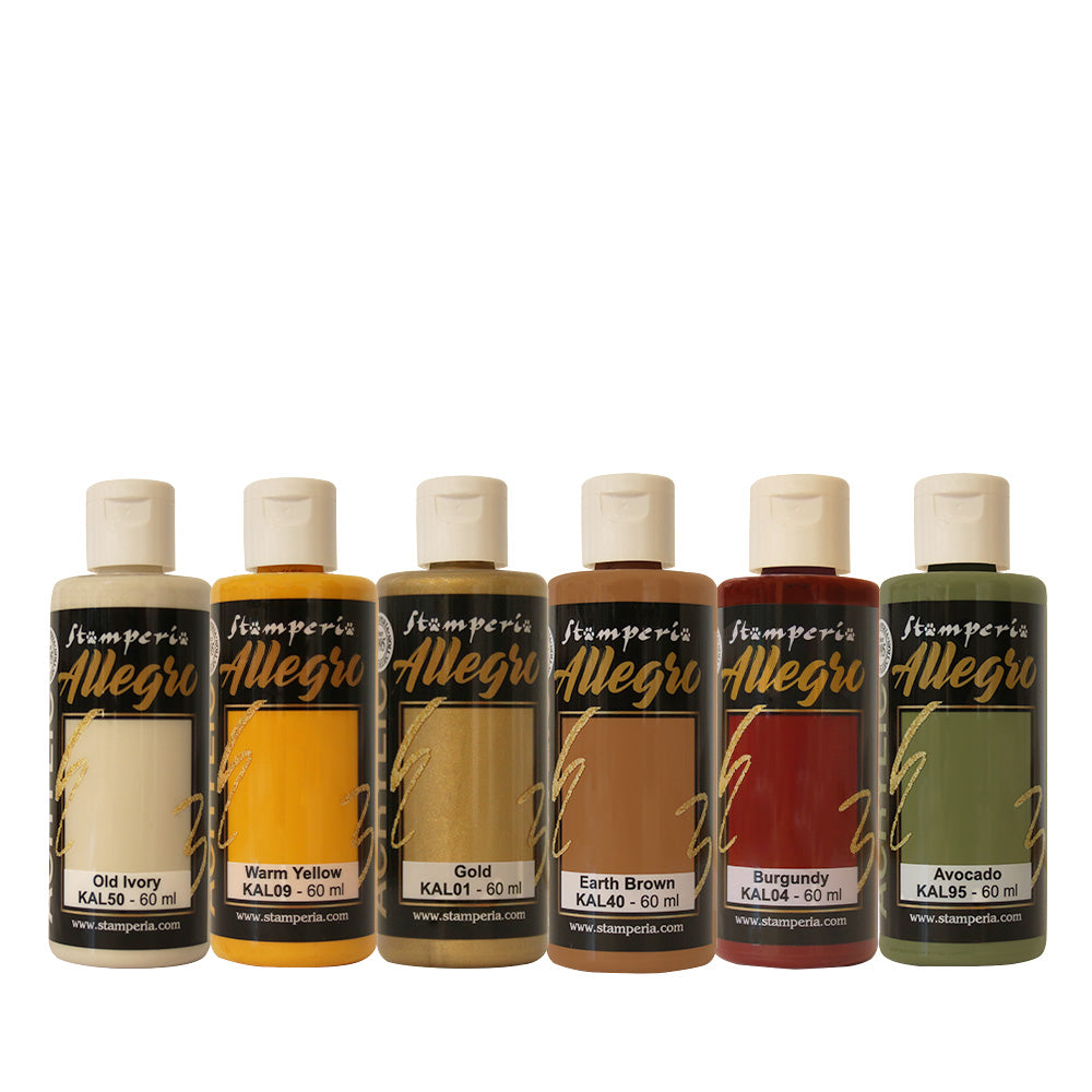 Stamperia Allegro GOLDEN HARMONY Acrylic PAINT Set of 6 60 ml bottles #KALKIT53