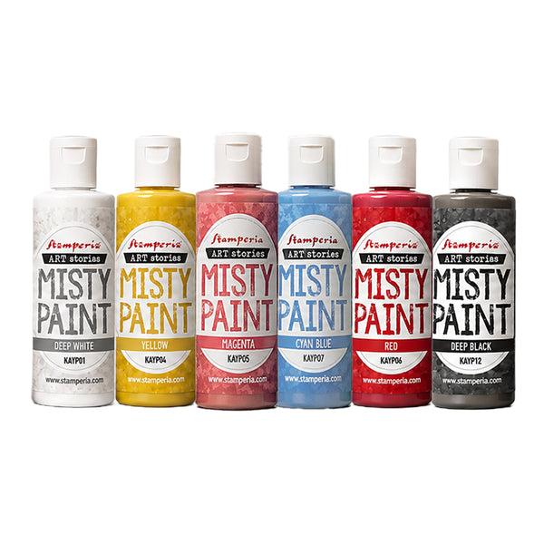 Stamperia Art Stories MISTY PAINT - PRIMARY Colors - Paint Set of 6 - 60 ml bottles #KAYPX01