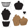 Illustration of cupcake-shaped cookie cutters with dimensions on a white background