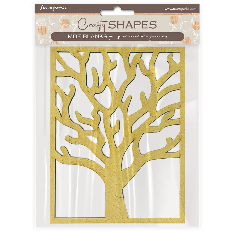 tree-shaped MDF blank in packaging with 'Craft Shapes' branding.