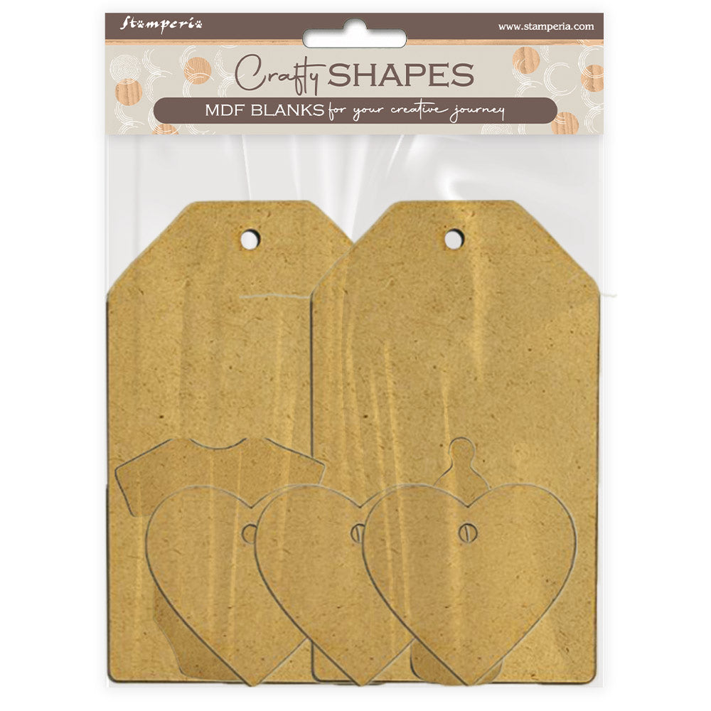 Stamperia BABY PLATES Tags Hearts Crafty Shapes Die Cuts Chipboard Shapes #KLSM78