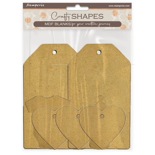 Stamperia BABY PLATES Tags Hearts Crafty Shapes Die Cuts Chipboard Shapes #KLSM78