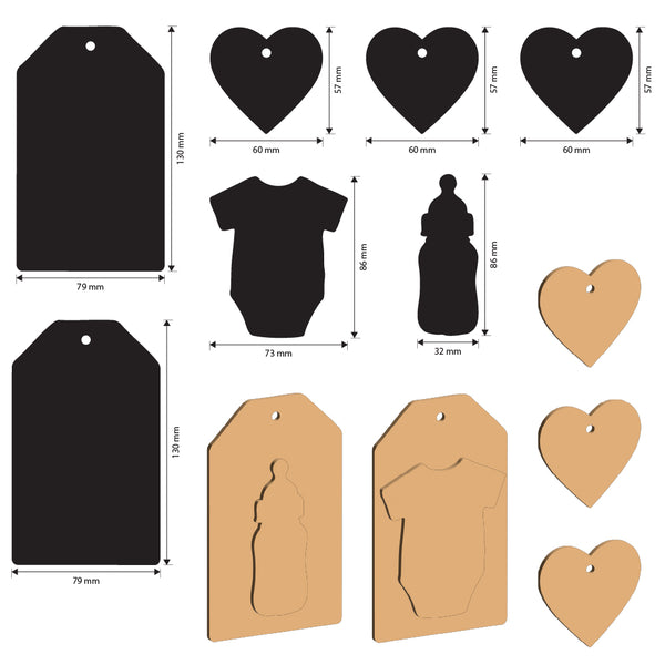 Stamperia BABY PLATES Tags Hearts Crafty Shapes Die Cuts Chipboard Shapes #KLSM78