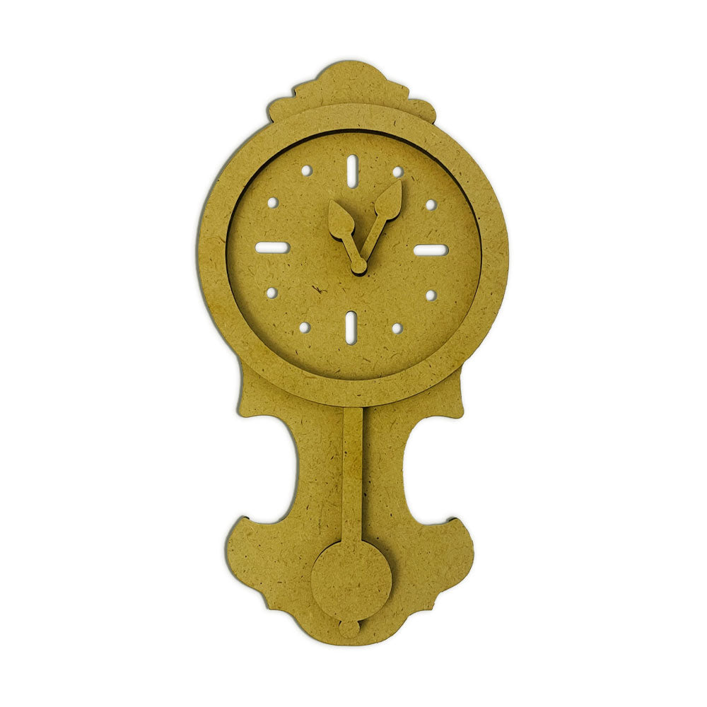 mdf wall clock with a pendulum on a white background