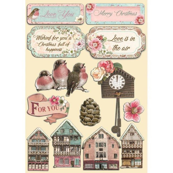 Stamperia SWEET WINTER VILLAGE Colored Wooden Wood Shape A5 #KLSP130