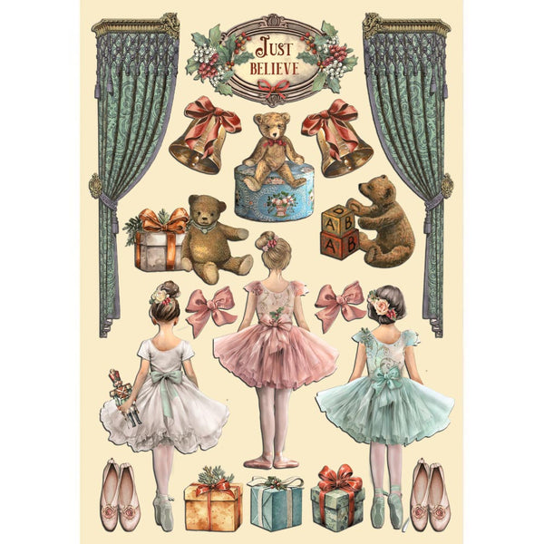 Stamperia The Nutcracker BALLET AND TEDDY Colored Wooden Wood Shape A5 #KLSP167