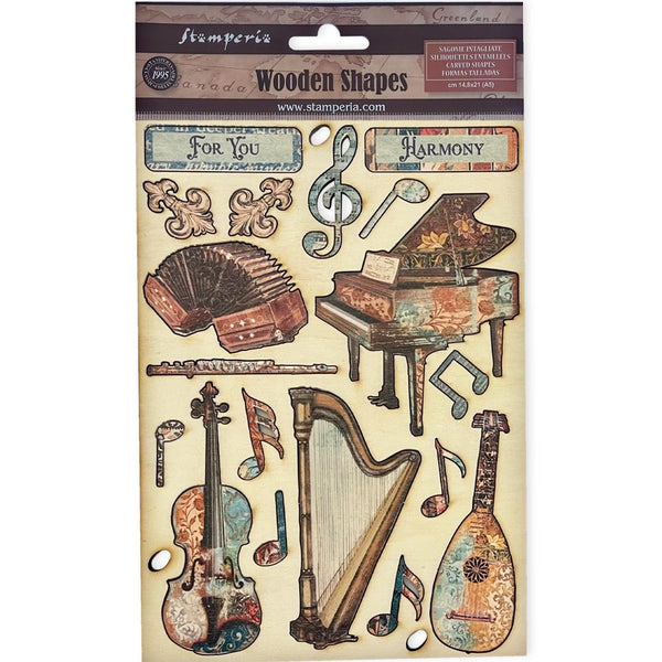 Stamperia MUSIC Colored Wooden Wood Shape A5 #KLSP175