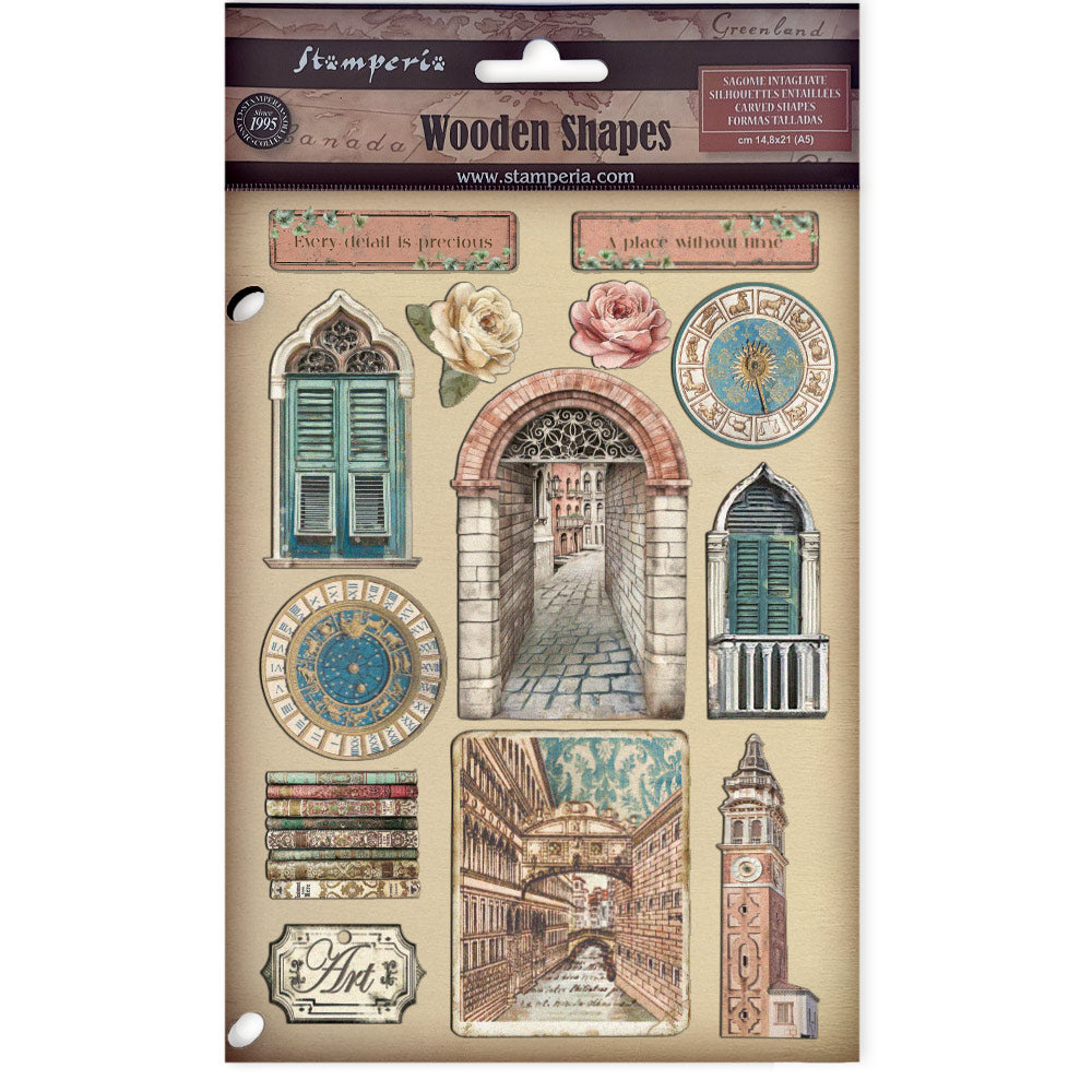 Stamperia VENICE CITY OF ART Colored Wooden Wood Shape A5 #KLSP185